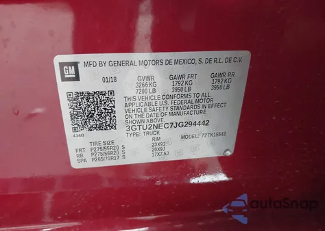 2018 GMC Sierra K1500 Slt z USA, uszkodzony, nr VIN 3GTU2NEC7JG294442